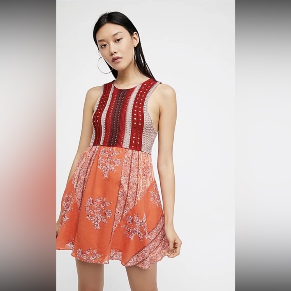 Free People Katie’s Mini Dress Red Combo sz M
